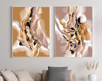 Mustard Taupe Abstract Painting PRINTABLE Wall Art Set Of 2 Posters Yellow Black Gray Abstract 24x36 inch Modern Canvas DIGITAL Download Art