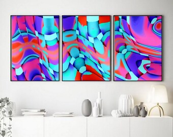 Colorful Abstract Painting Canvas Prints Set of 3 Pink Purple Orange Turquoise Abstract Artwork PRINTABLE Wall Art Colorful DIGITAL Abstract