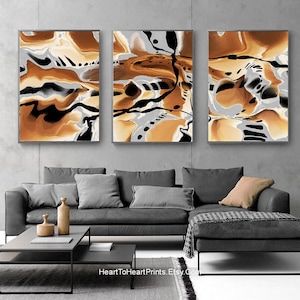 Terracotta Black Abstract Painting PRINTABLE Art Set of 3 Large 24x36 Posters Orange Abstract Canvas Downloadable Art Expressionist Artwork