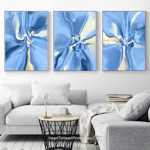 Light Blue Beige Abstract Painting PRINTABLE Wall Art Set of 3 Blue Minimalist DIGITAL Download Large Abstract 24x36 Modern Minimal Artwork