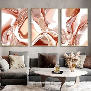 Pink Abstract Painting Set of 3 Large Wall Art 24x36 Canvas PRINTABLE Abstract Artwork Pink Terracotta Modern Living Room Bedroom Wall Decor