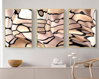 Pink Black Abstract Set of 3 Posters Large 24x36 Pastel Pink Abstract PRINTABLE Wall Art Blush Black DOWNLOADABLE Abstract Modern Artwork