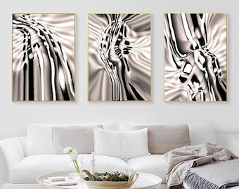 Modern Neutral Abstract Gallery Wall Art Set of 3 Black Beige - Etsy