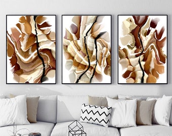 Earth Tones Abstract Painting Set of 3 Posters 24x36 DIGITAL Abstract Artwork Brown Beige Abstract Canvas PRINTABLE Wall Art Living Room Art