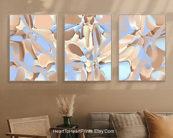 Blue Brown Abstract Wall Art Set of 3 Pastel Abstract Painting Canvas PRINTABLE Art Pink Aqua Abstract Digital DOWNLOAD Prints Modern Poster