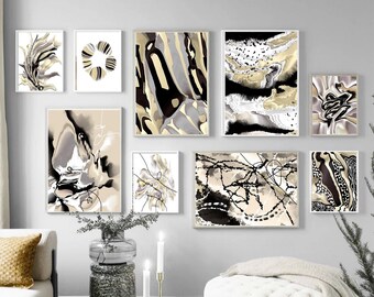 Black White Beige Abstract Set of 12 Posters DIGITAL DOWNLOAD Neutral Abstract Painting Gallery Wall Art Modern Contemporary Printable Art