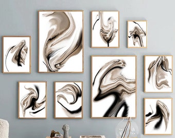 Neutral Minimalist Wall Art Earth Tone Set of 12 Posters Abstract DIGITAL Brown Beige Black Simple Art Brush Stroke Abstract Artwork Canvas