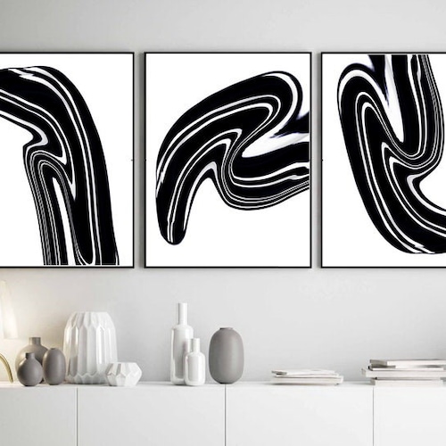 Black and White Wall Art Set of 3 Prints Line Drawing Abstract - Etsy