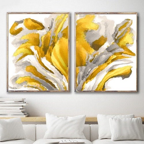 Yellow Gray Black Abstract Gallery Wall Art Set of 3 PRINTABLE - Etsy