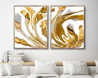 Abstract DOWNLOADABLE Prints Set of 2 Abstract Wall Art Mustard Yellow Abstract Print Gold Abstract Artwork Contemporary Art Modern Wall Art