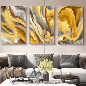 Mustard Yellow Gray Abstract Painting Set of 3 Posters DIGITAL Abstract ...