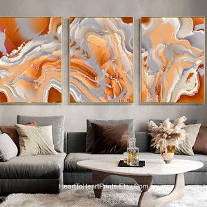 Orange Gray Wall Decor 3 Poster Set Canvas Abstract Painting Living Room Wall Art Bedroom Poster Set 3 Abstract Canvas Set Modern PRINTABLES