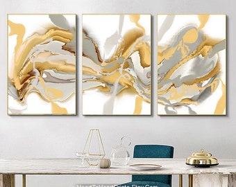 Modern Wall Art Set of 3 Painting Canvas Art Mustard Gray 3 Canvas Set Abstract 3 Poster Set Printable Wall Art Bedroom Art Printable Canvas