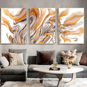 Orange Gray Abstract Set of 3 Posters Large Abstract Rust Taupe Wall Art Downloadable Prints Contemporary Abstract Painting Boho Wall Decor