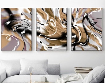 Neutral Abstract Painting Set of 3 PRINTABLE Abstract Wall Art Brown Black White Contemporary Artwork Modern 3 Piece Art DOWNLOADABLE Poster