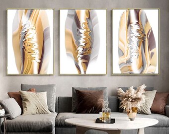 Earth Tone Wall Art Set of 3 Posters Neutral Abstract Painting Gallery Wall INSTANT DOWNLOAD Set of 3 Prints, Mustard Brown Gray Modern Art