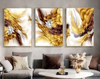 Yellow Brown Abstract Set of 3 Posters Large 18x24 inch Abstract Canvas Set of 3 Pieces Contemporary Abstract Printable Wall Art Modern Art