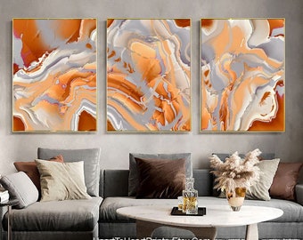 Orange Gray Wall Decor 3 Poster Set Canvas Abstract Painting Living Room Wall Art Bedroom Poster Set 3 Abstract Canvas Set Modern PRINTABLES