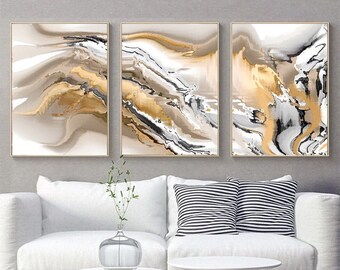 Neutral Abstract Painting Set of 3 Abstract Printable Art 3 Piece Wall Art Abstract Landscape Prints Brown Black White Modern Three Posters