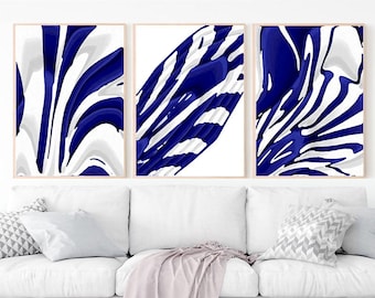 Navy Abstract Set of 3 Prints Navy Blue Abstract Painting Printable Artwork Navy Blue Wall Art Downloadable Print Contemporary Printable Art