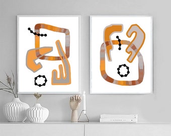 Geometric Wall Art Abstract Geometric Downloadable Prints Orange Gray Bohemian Minimalist Wall Art Boho Printable Wall Art Set of 2 Prints