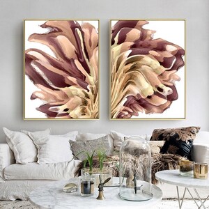 Printable Canvas Set of 2 Earth Tone Abstract Wall Art Brown Pink Beige Bedroom Poster Set Printable Wall Art Abstract Printable Canvas Set