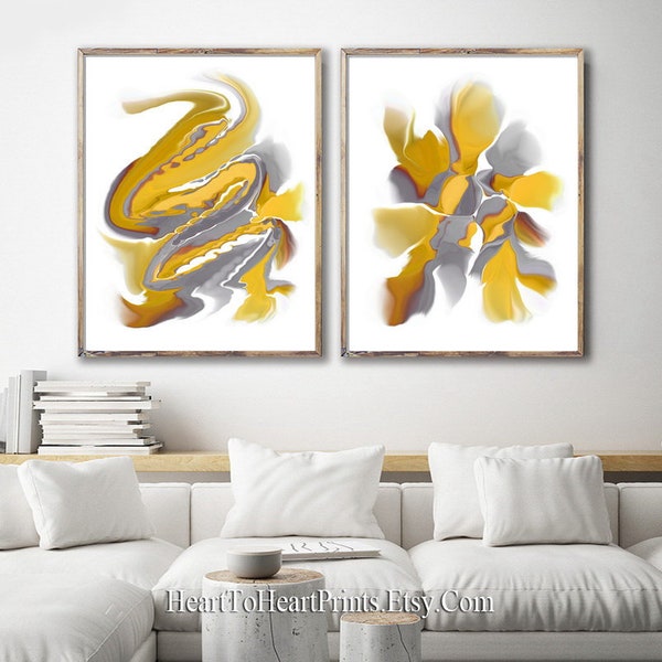 Yellow and Grey Wall Art Etsy