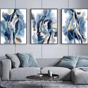 Blue Beige Abstract Painting DIGITAL DOWNLOAD Set of 3 Posters Blue Abstract Artwork Contemporary Wall Art Large 24x36 inch Canvas Printable