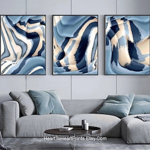 Blue Beige Abstract Painting Set of 3 Large Abstract Wall Art 24x36 inch DIGITAL DOWNLOADABLE Canvas Printable Contemporary Modern Wall Art