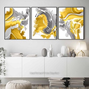 Mustard Yellow Gray Wall Art Abstract Painting Set of 3 Prints DOWNLOADABLE Prints Yellow Modern Abstract Large Wall Art Contemporary Art