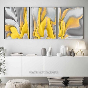 Mustard Yellow Gray Abstract Painting Set of 3 Prints Abstract PRINTABLE Wall Art Contemporary Artwork DOWNLOADABLE Prints Modern Wall Art