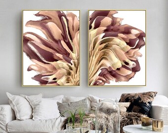 Printable Canvas Set of 2 Earth Tone Abstract Wall Art Brown Pink Beige Bedroom Poster Set Printable Wall Art Abstract Printable Canvas Set