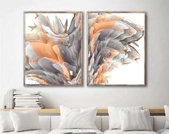 Gray Orange Abstract Painting Set of 2 Prints Printable Wall Art Contemporary Modern Artwork Minimalist DOWNLOADABLE Art Minimal Wall Decor