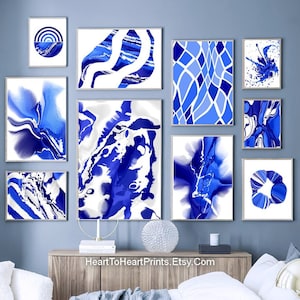 Royal Blue Abstract Set of 12 Posters Abstract Painting PRINTABLE Wall Art Blue Home Decor Contemporary Modern Minimalist Art Bundle Prints