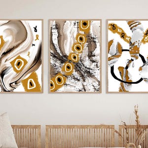 Neutral Wall Art Set of 3 Earth Tone Abstract PRINTABLE Wall Art Brown Black Mustard Abstract Art Wall Art Modern Pastel Artwork Three Piece