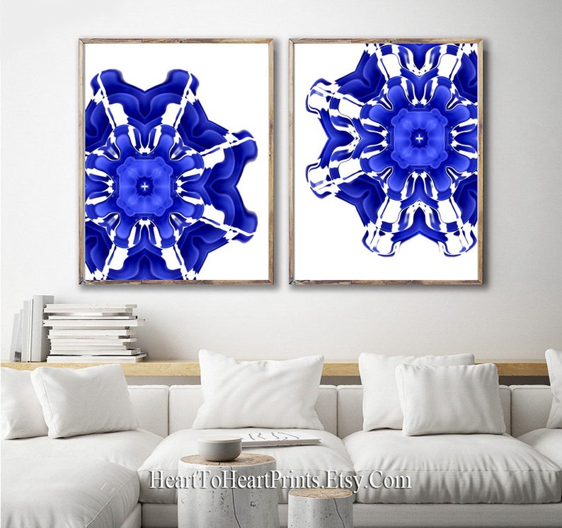 Royal Blue Wall Art Set of 3 Prints Blue Bedroom Wall Art Etsy