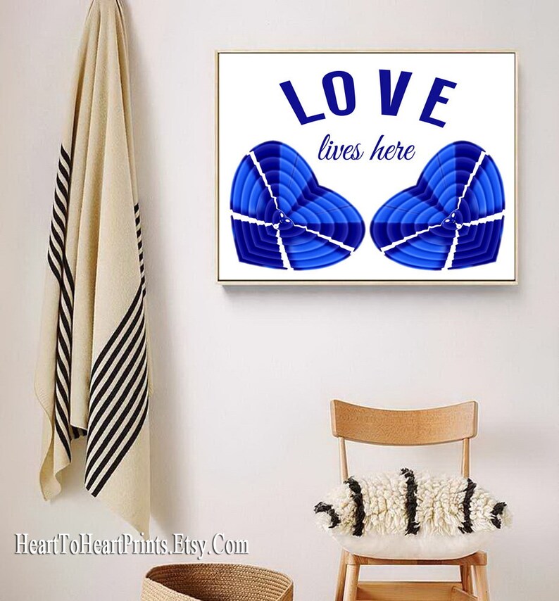 Love Printable Wall Art Blue Bedroom Decor Blue Heart Print Etsy