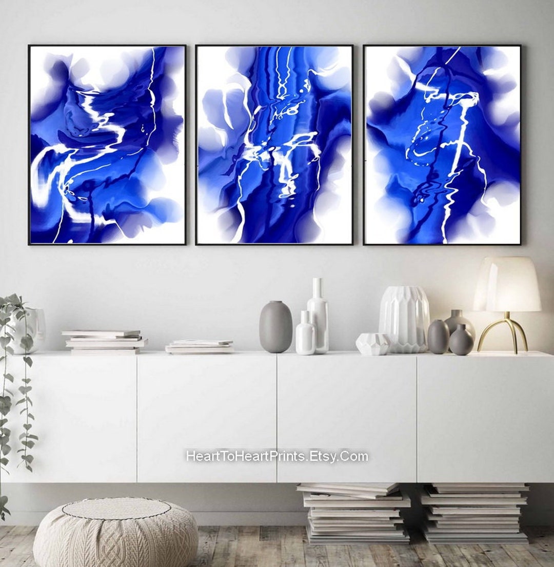 Royal Blue Abstract Gallery Set of 3 Posters Large Blue Abstract