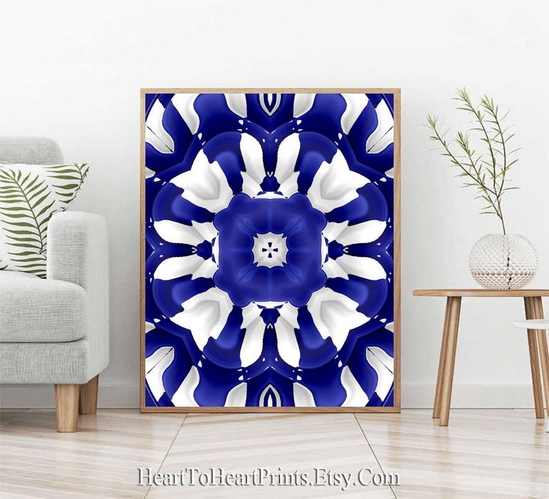 Navy Blue Mandala Art Print Navy Blue Abstract Wall Art Navy Etsy
