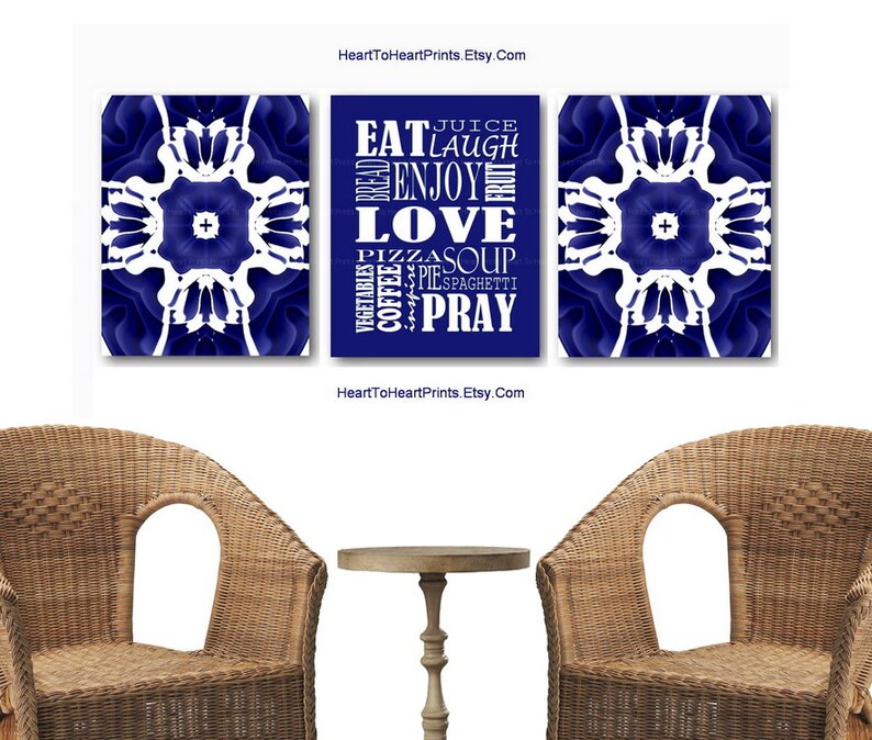 Navy Blue Kitchen Wall Art Set of 3 Prints Download Blue Etsy