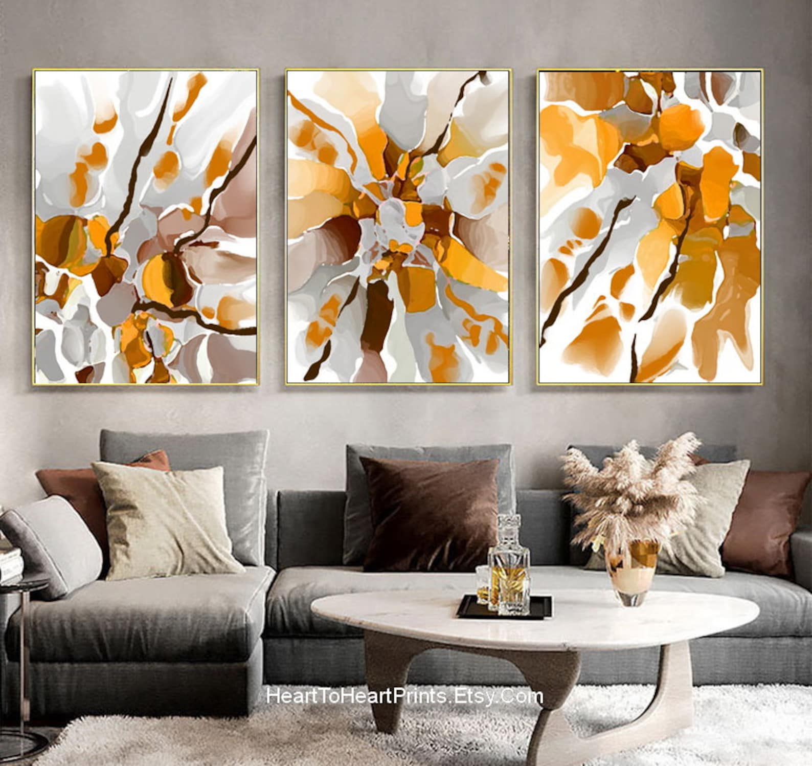 Orange Gray Abstract Painting Downloadable Canvas Large Wall Etsy