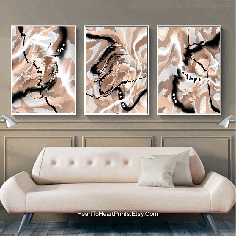 Neutral Abstract Wall Art Set of 3 Pieces Digital DOWNLOAD Etsy