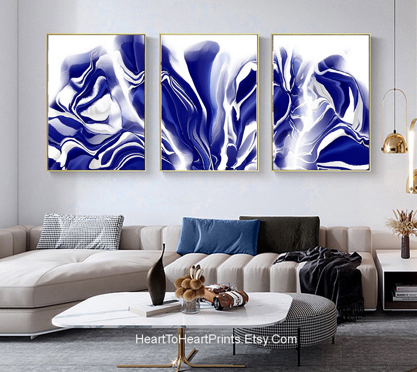 Navy Blue Abstract Painting PRINTABLE Wall Art Set of 3 - Etsy