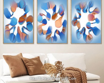 Modern Abstract Art Set of 3 Blue Orange Contemporary DIGITAL DOWNLOAD Wall Art Blue Orange Abstract Artwork Printable Canvas Large Abstract