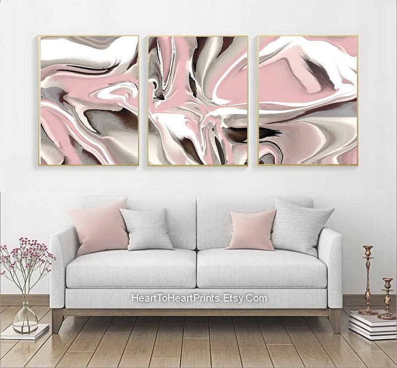 Pink Abstract Printable Wall Art Set of 2 Prints Blush Etsy