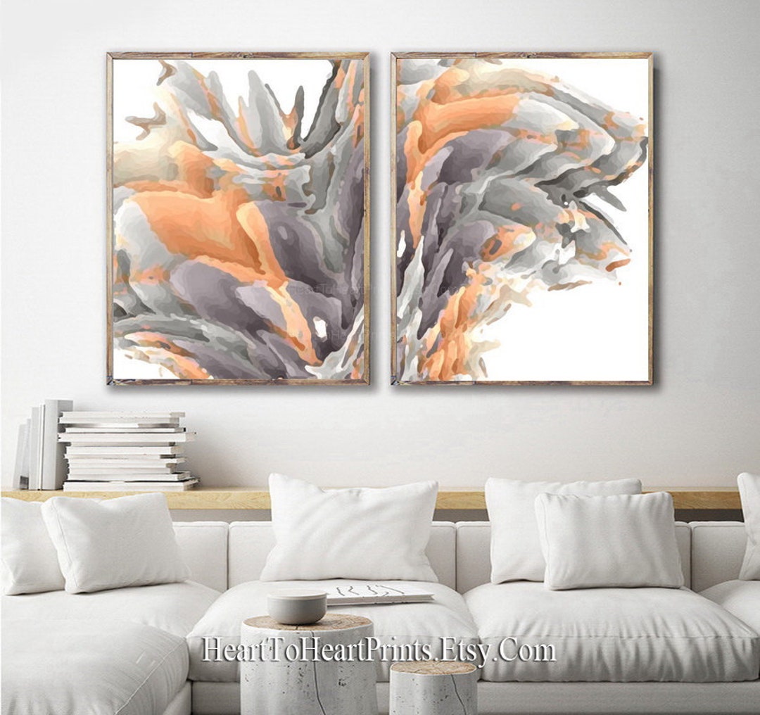 Gray Orange Abstract Painting Set of 2 Prints Printable Wall Art ...