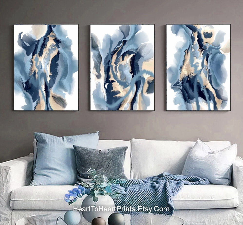 Blue Beige Abstract Painting DIGITAL DOWNLOAD Set of 3 Posters - Etsy