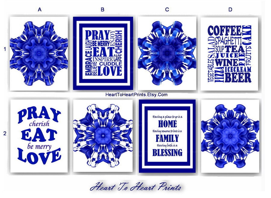 Navy Kitchen Wall Decor Cobalt Blue Dining Room Wall Art Etsy