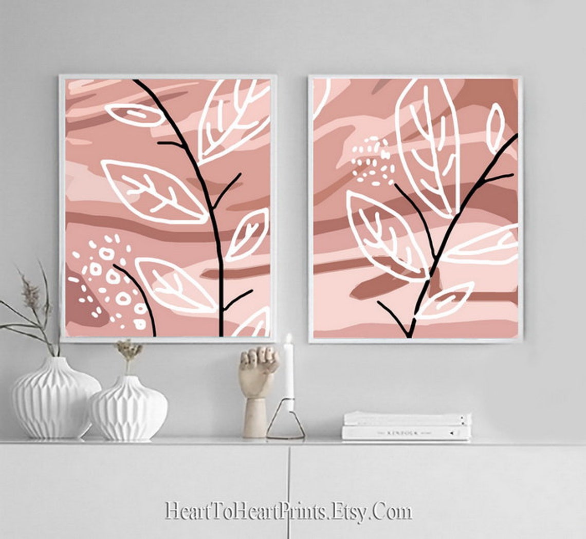 Mid Century Modern Art Set of 2 Prints Abstract Floral Wall Etsy