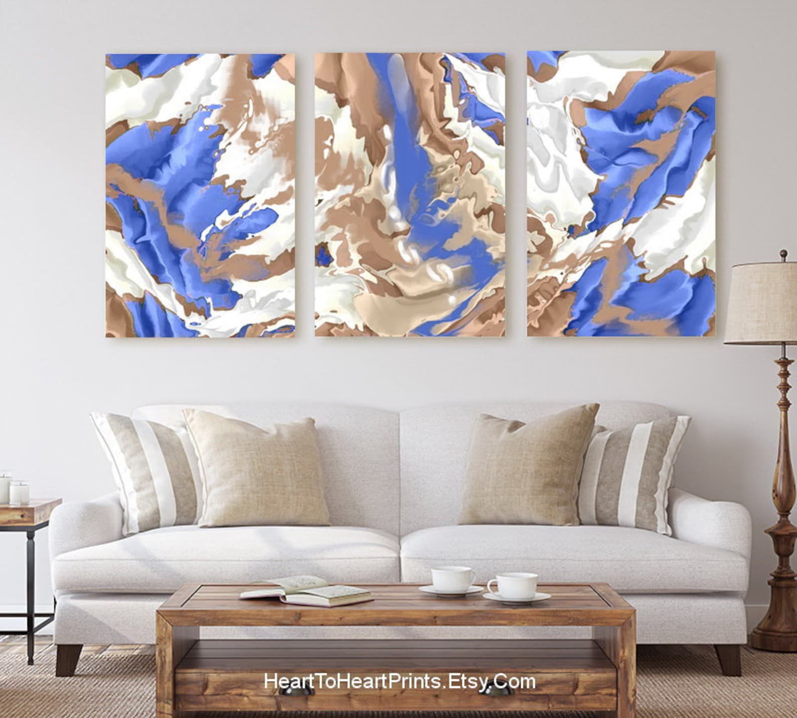 Blue Brown Abstract Gallery Wall Art Set of 3 Posters - Etsy